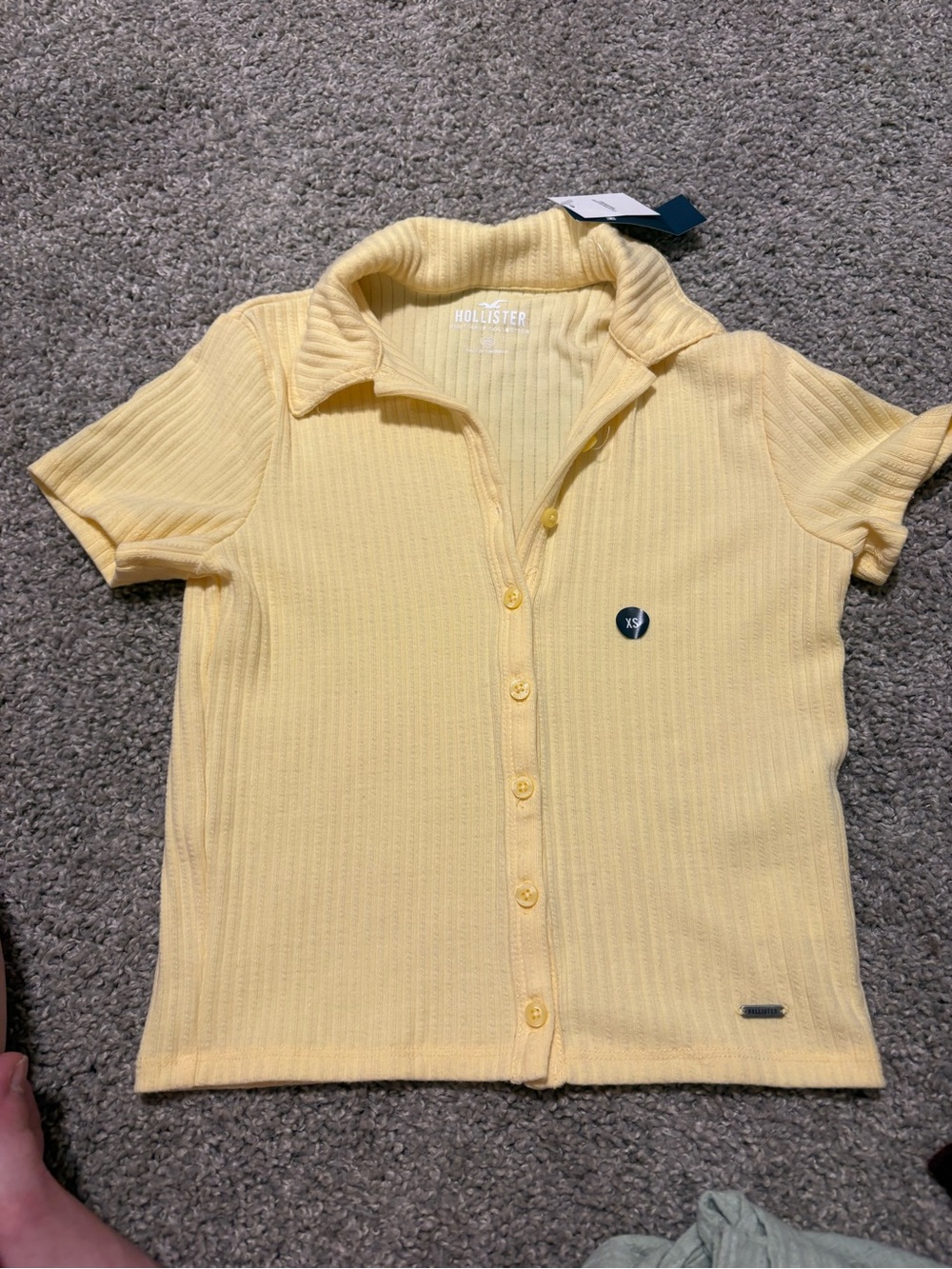 Hollister Soft Yellow Ribbed Button-Down Polo Top